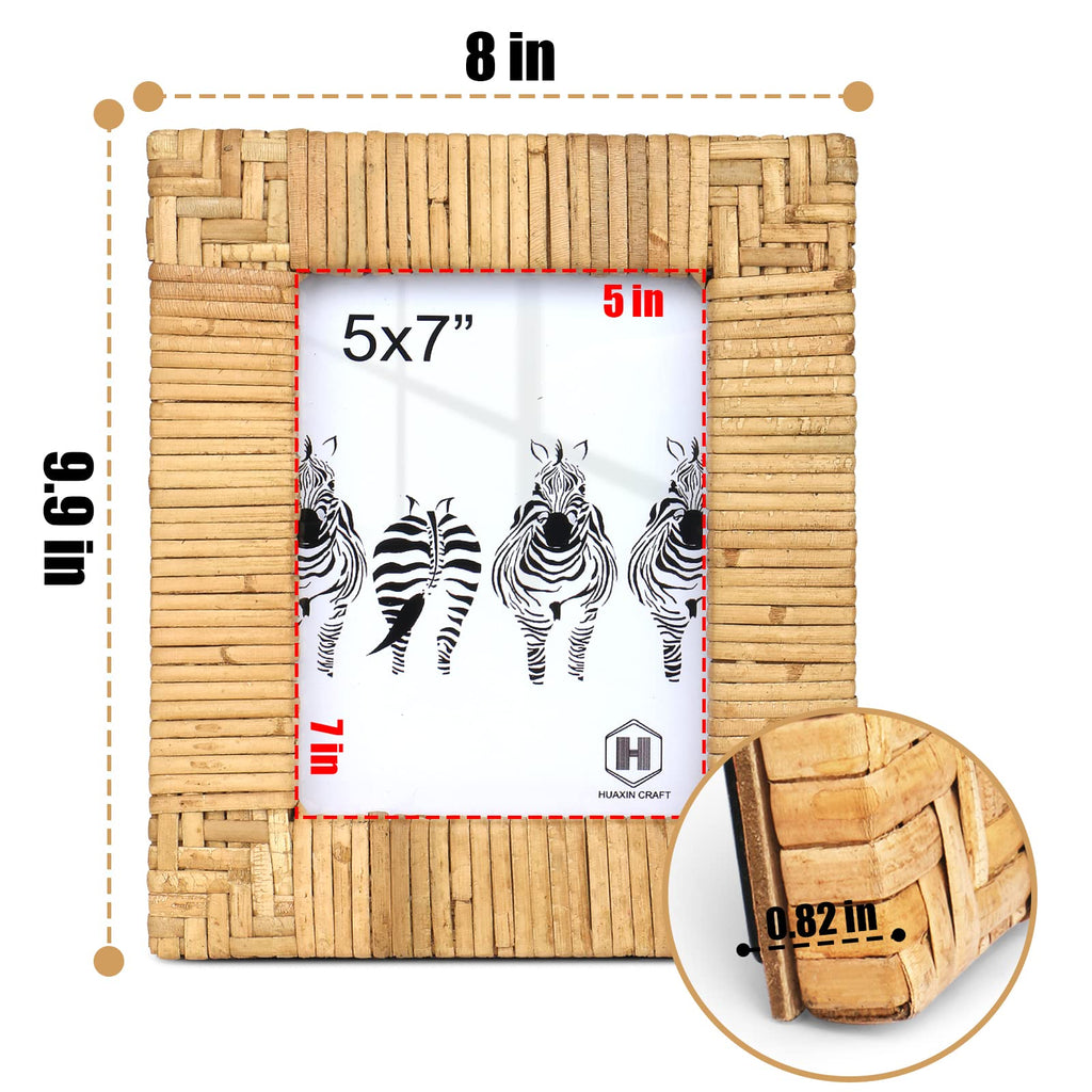 Rattan Picture Frame, 5x7 boho Photo Frame, Coastal Handmade Decor, High Definition Galss (5x7)