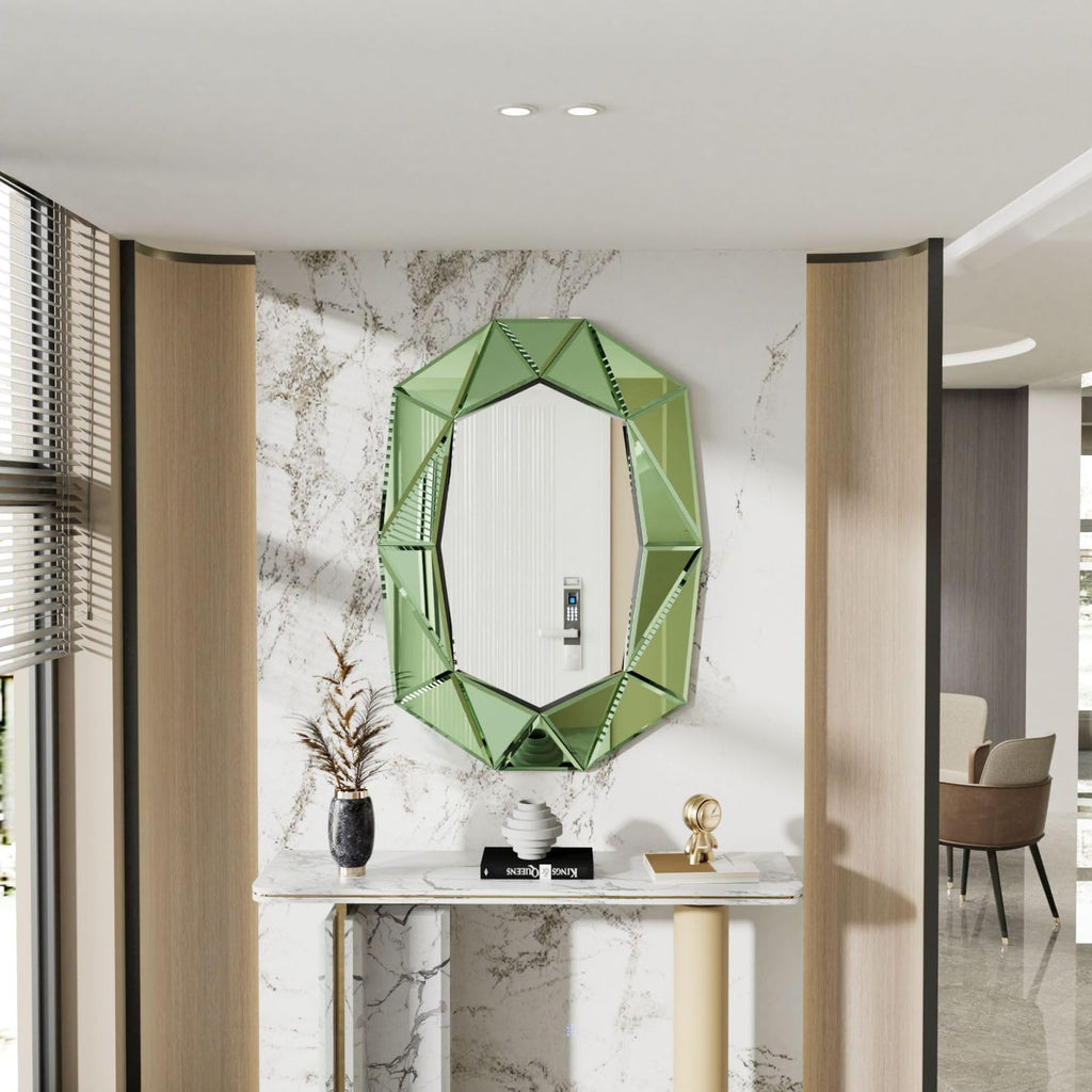 Oval Diamond-Shape Wall Mirror: Green Mirror Frame 39.4x27.5 inch