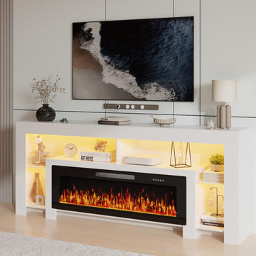 80 Inch for TVs up to 90", 50" Electric Fireplace Entertainment Center with 20-Color LED, 300lbs Max Capacity Modern