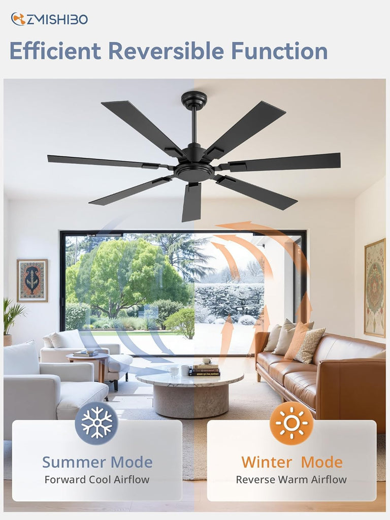 60" Ceiling Fans No Light with Remote, Black Modern Ceiling Fan Without Light, Quiet Reversible DC Motor, 6 Speeds