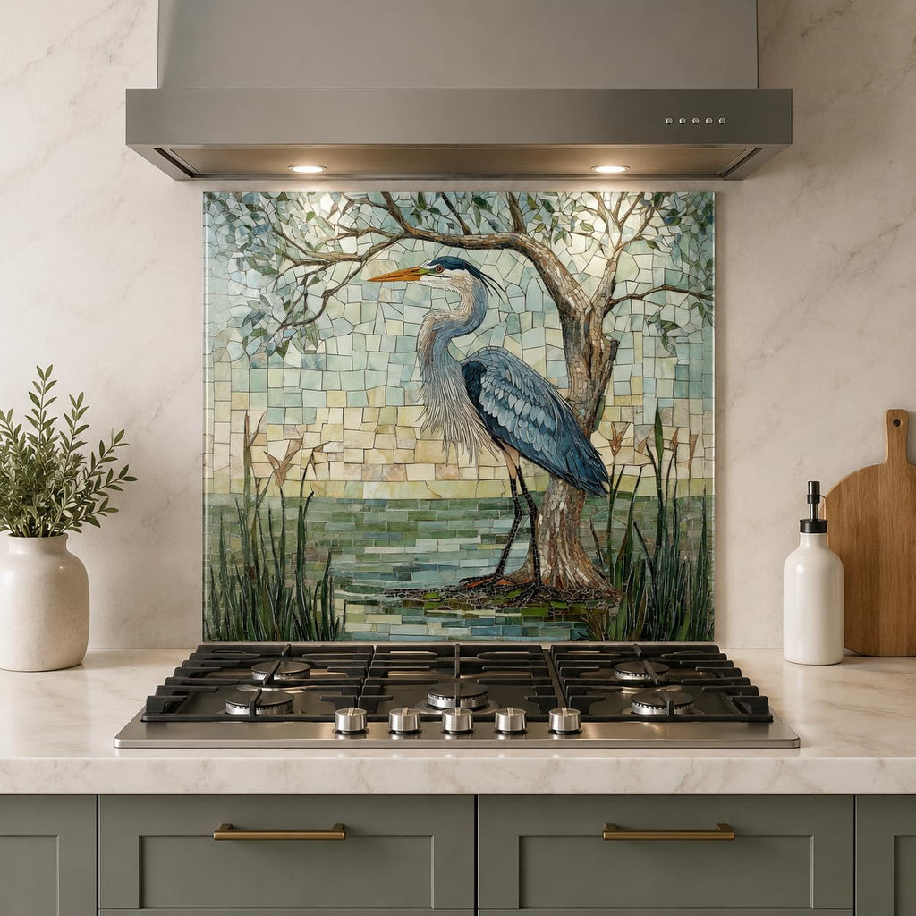 Heron Glass Backsplash, Tempered Glass Backsplash, Glass Backsplash Wall, Kitchen Backsplash, Easy to Install Stove