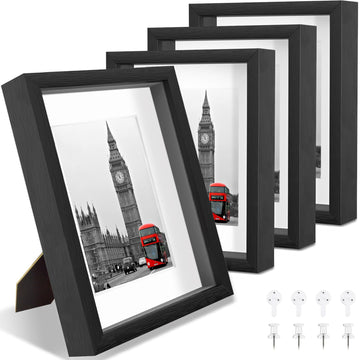 11x14 Shadow Box Picture Frame, 4-Pack Linen Back, with Mat, Black