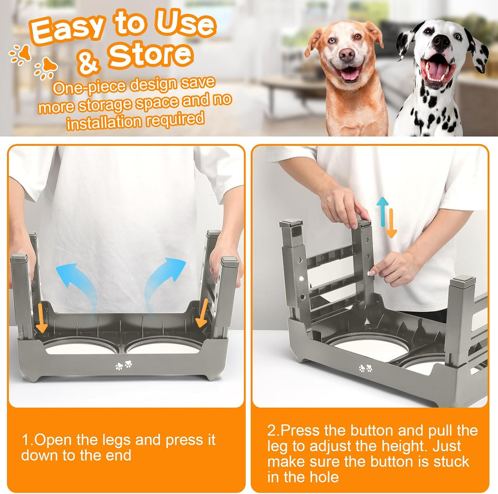Elevated Bowls, 4 Height Adjustable Raised Stand With 2 Thick 50oz Stainless Steel Food Bowls, Non-Slip Feeder