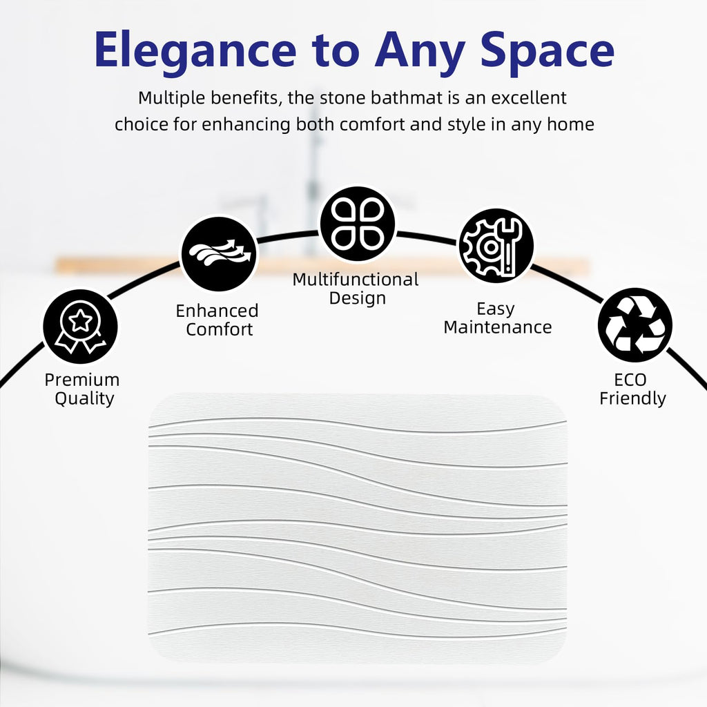 Fast Drying Stone Bath Mats, Non-Slip Diatomaceous Earth Bath Mat, Super Absorbent Bath Mat Stone (23.6''×15.4"