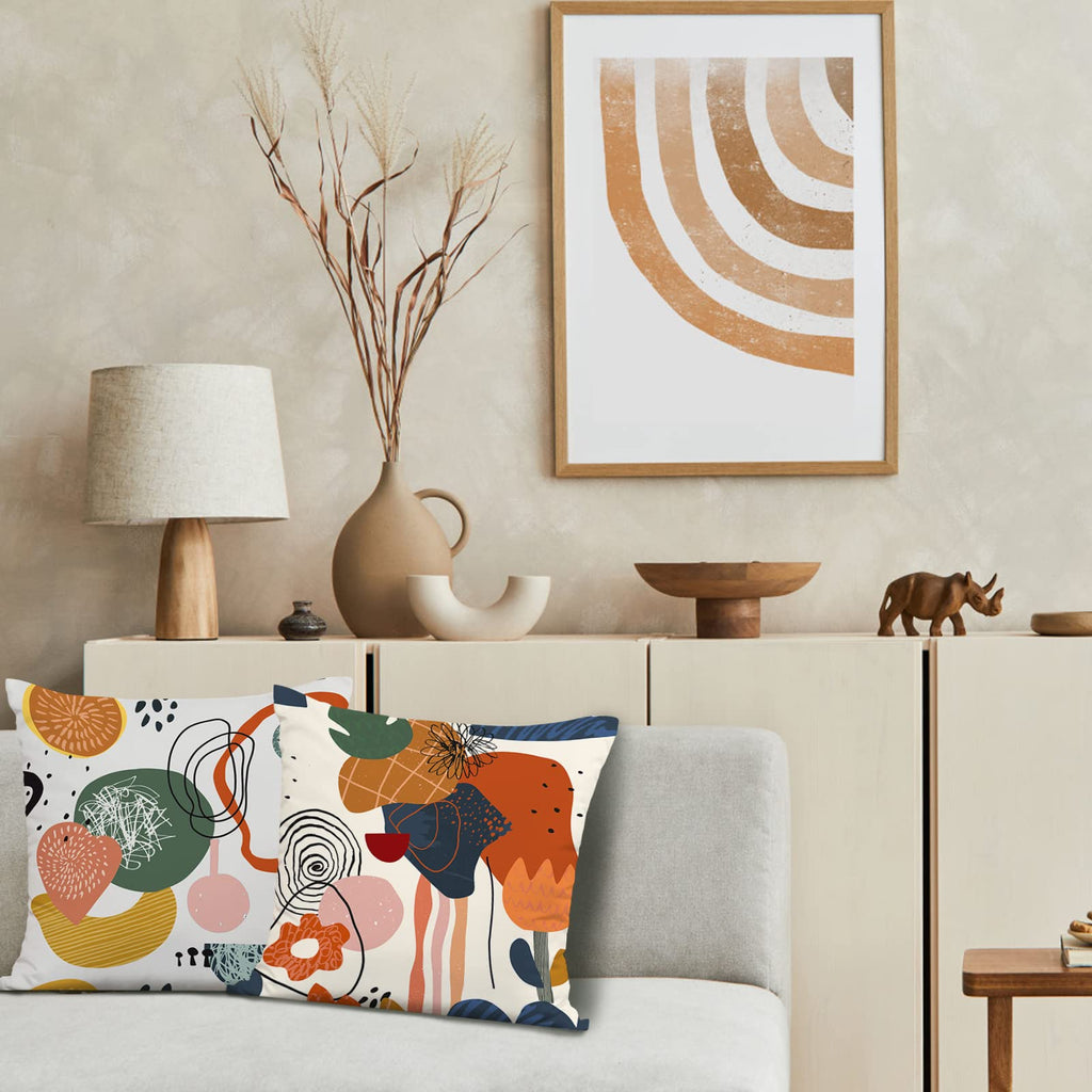 Burnt Orange Abstract Throw Pillow Covers 18x18 Set of 4 Boho Geometric Pillow Covers Accent Minimalist for Couch