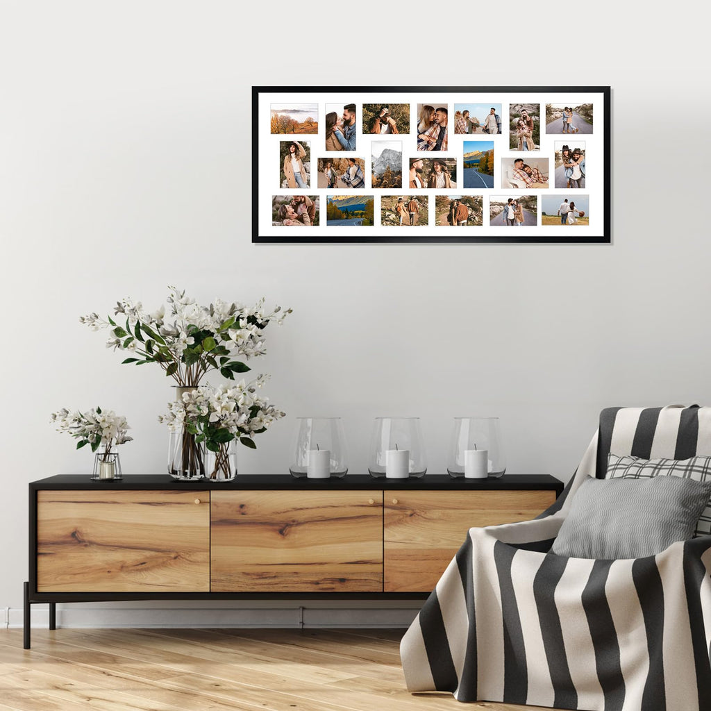 Collage Picture Frame 4x6, 20 Opening Black Large Photo Frame for Multiple 4 by 6 inch Pictures for Wall