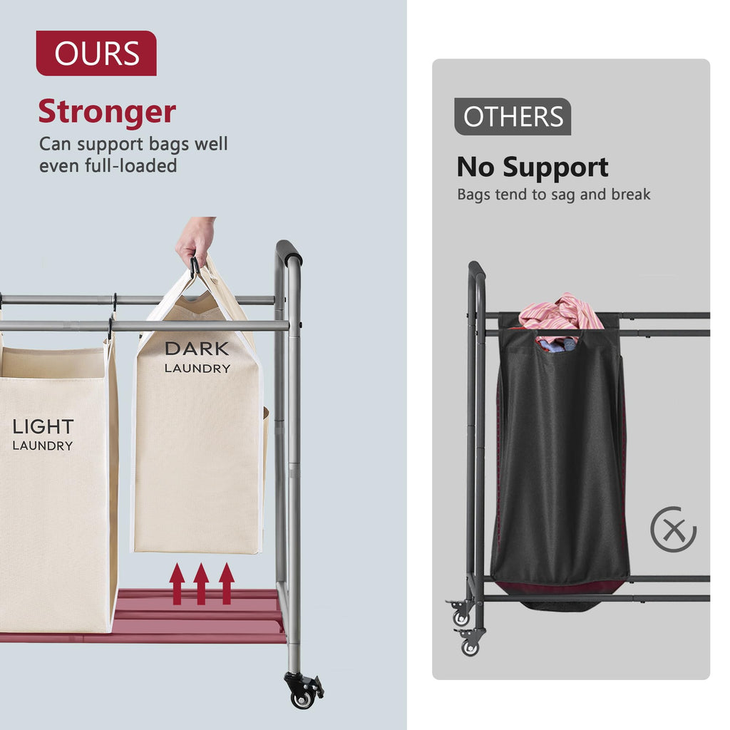4 Bag Laundry Sorter Cart, Laundry Sorter 4 Sections, Beige