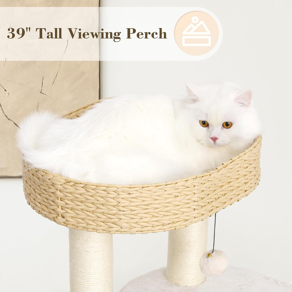 39 Inch Modern Cat Tree Solid Wood Cat Tower for Large Cats