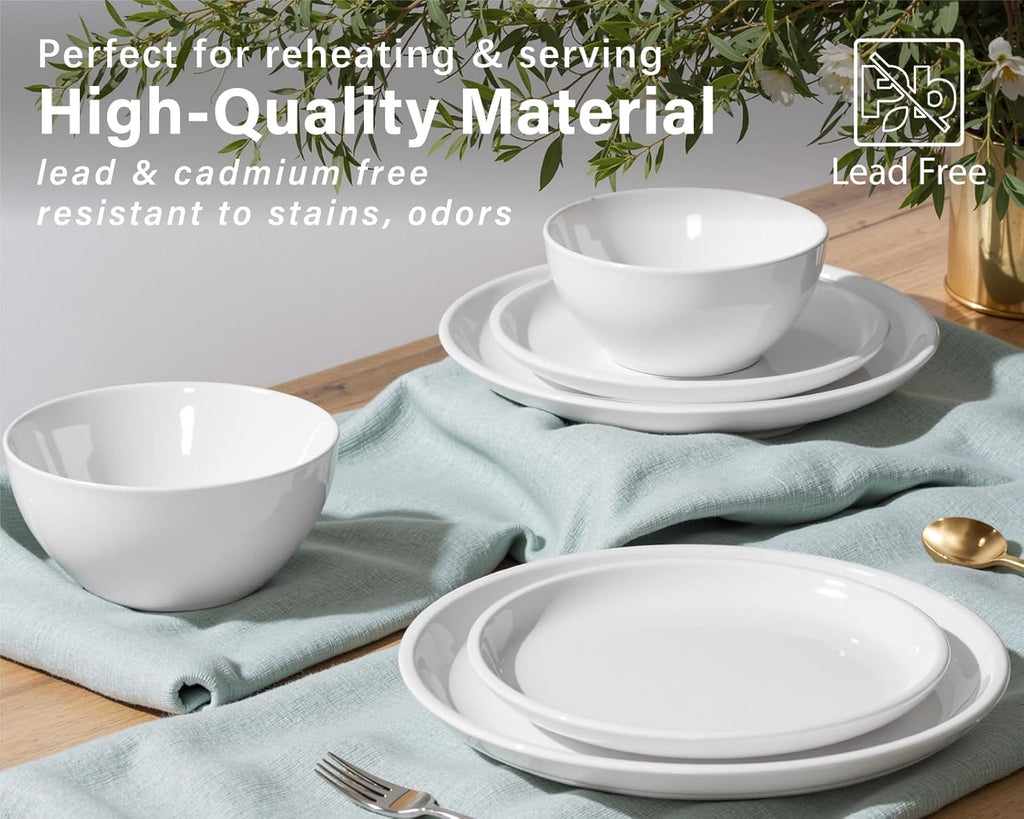 Plates and Bowls Set 12 Pcs,Stoneware Dinnerware Sets for 4 Microwavable,Oven & Dishwasher Safe Porcelain,Scratch