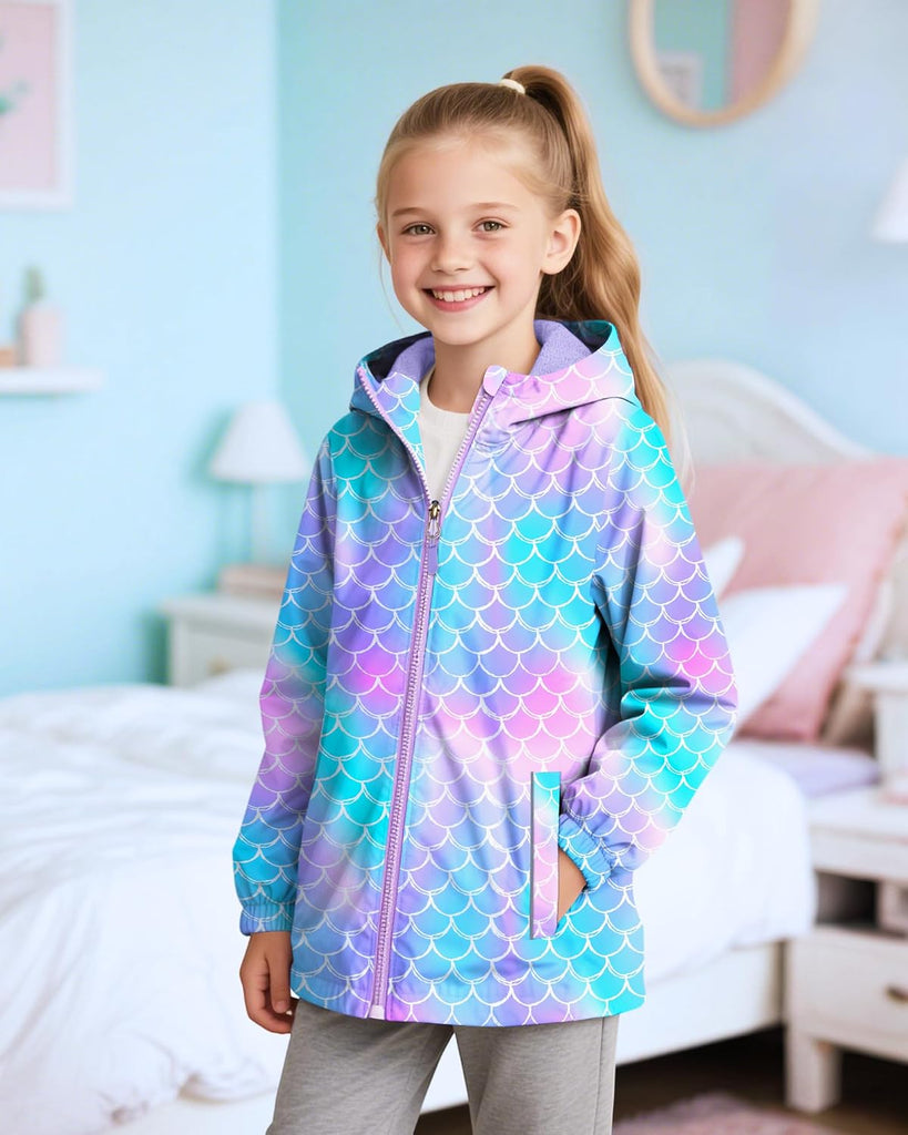 Girls Rain Jacket Waterproof Hooded Fleece Lined Raincoat Lightweight Windbreakers Kids Toddler Girls Spring Jacket