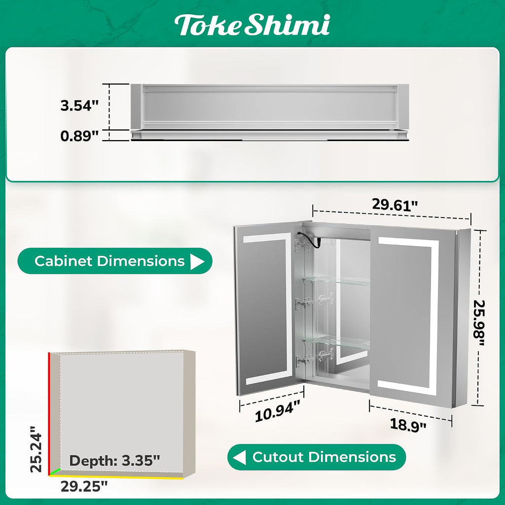 30x26 Led Medicine Cabinet with Lights 3 Color Dimmable and Defogger, Lighted Medicine Cabinet Mirrored with Outlet