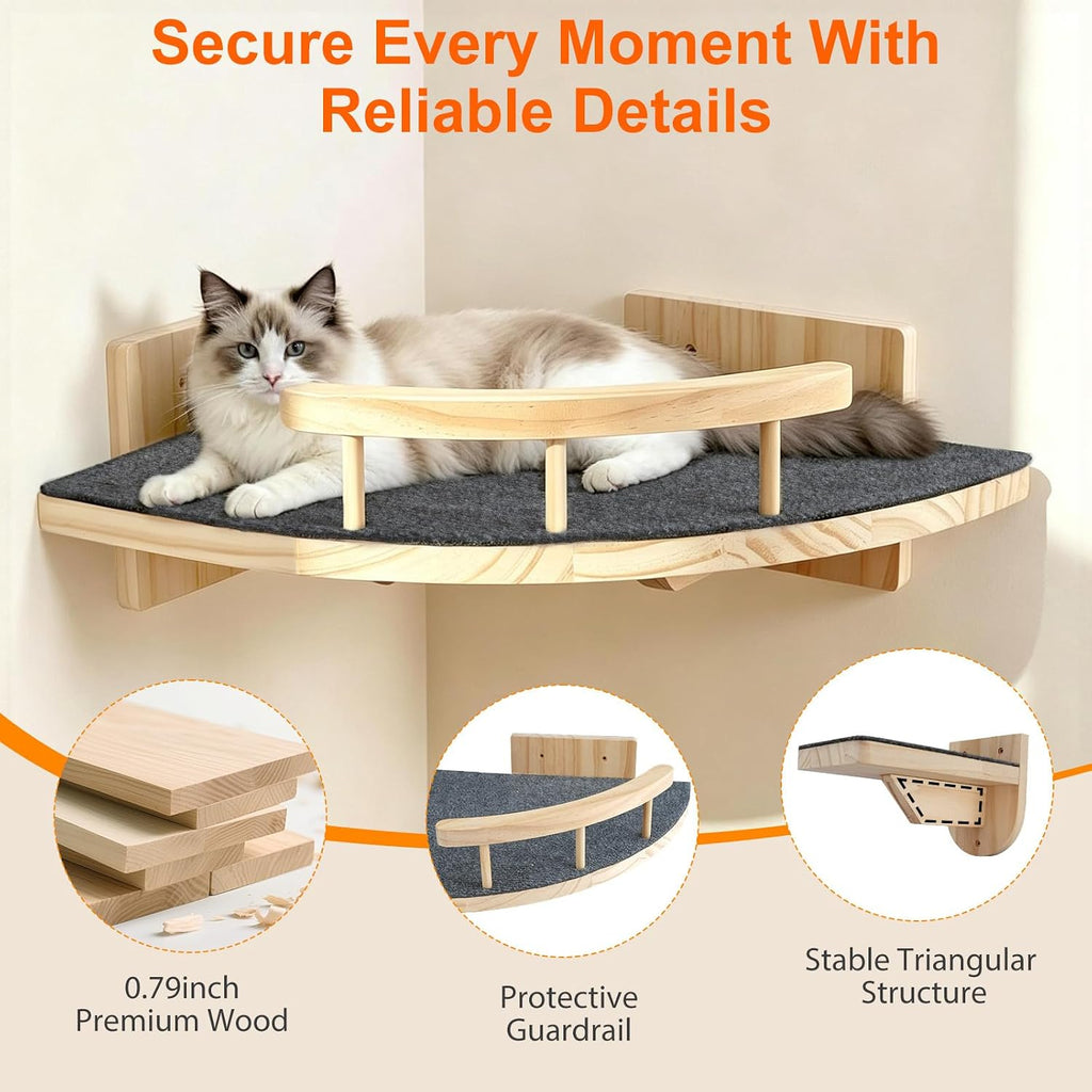 Cat Wall Shelves with 3 Perch Steps, Cat Wall Climber Furniture Up to 26lbs