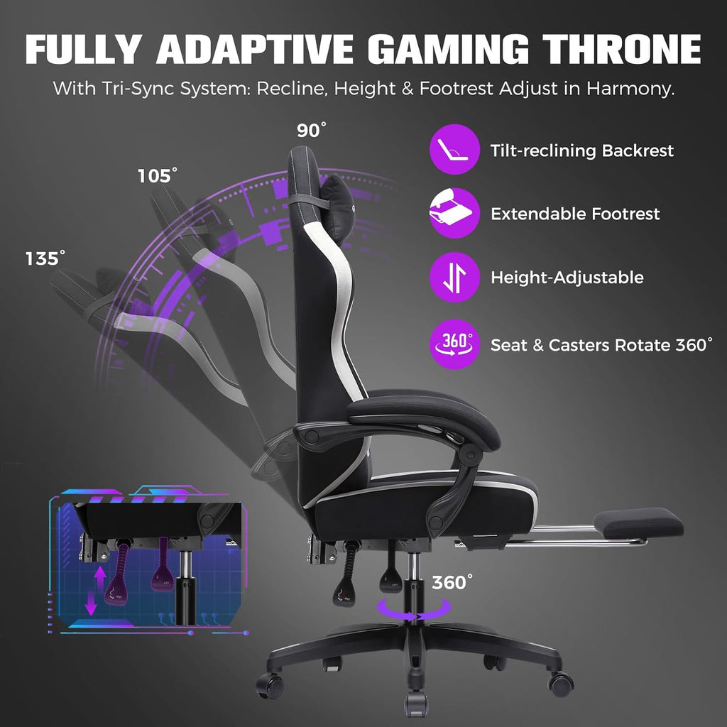 Gaming Chair, Ergonomic Computer Chair with Footrest and Lumbar Support, High Back Recliner Chair 350lbs, Height