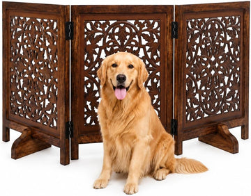 Dog Gate Freestanding 60x24, Burnt Daisy, Folding 3 Panel