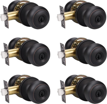 6 Pack Keyed Alike Exterior Door Knobs With Oil Rubbed Bronze Finish, Entry Bedroom Lock and Key, Entrance Set