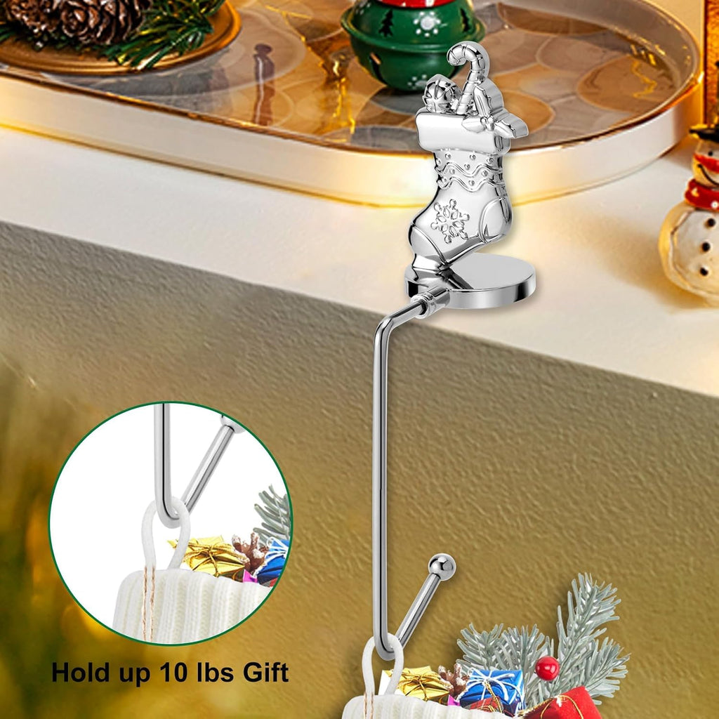 Christmas Stocking Holders for Mantel Set of 4, Non-Slip Adjustable Mantle Stocking Holders, Snowflake Snowman