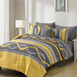 Anibedding Yellow Comforter Set King,8 Pieces Bed in a Bag Patchwork Striped Bedding Sets,Boho Soft Microfiber Bedding