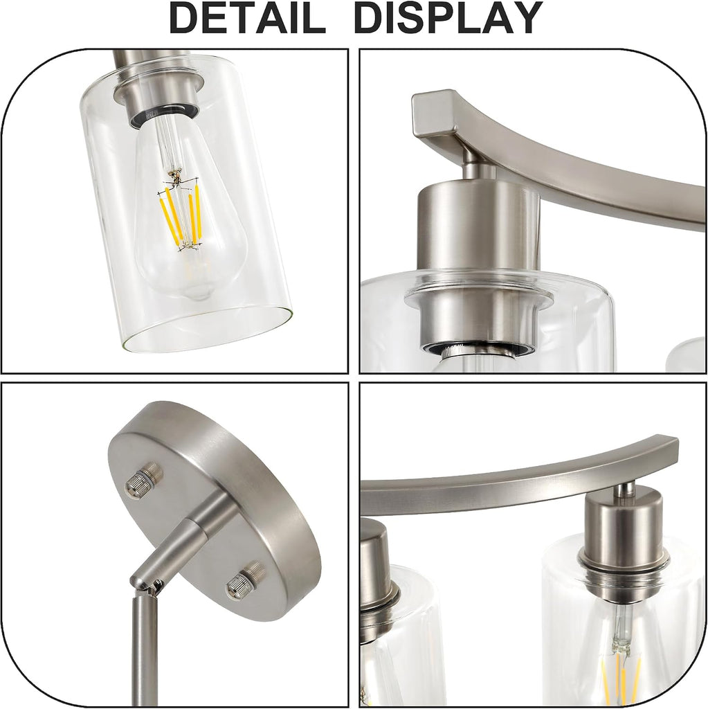 3 Light Brushed Nickel Dining Room Light Fixture,Modern Kitchen Chandeliers Over Table，Adjustable Height Industrial
