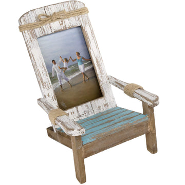Beach Chair Photo Frame: Holds 4x6 Vertical Photo. Rustic Picture for Tabletop Display with Nautical Beach Themed