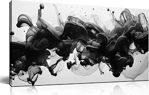 Abstract Black Wall Art, Neutral Black and White Canvas Decorative-Picture Bedroom Office, Contemporary Minimalist