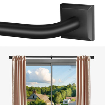 Black Curtain Rods for Windows 28-48Inch Heavy Duty French Return Rod, Wrap Around Blackout Curtain Rods, Adjustable