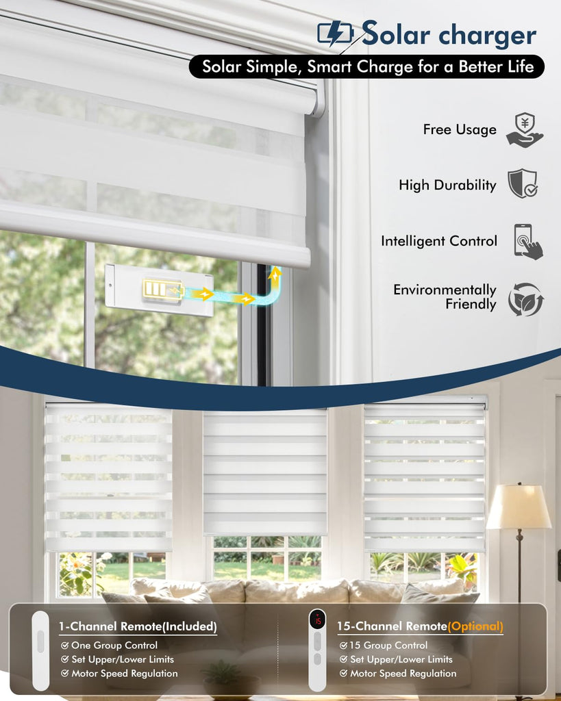 No Drill Motorized Zebra Blinds with Remote