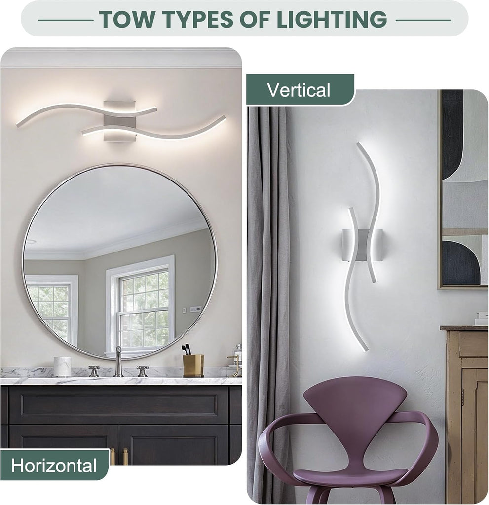 Modern Wall Sconces Set of 2,5CCT Wall Lights(Brushed Nickel,31.5in) | Brushed Nickel Wall Sconce with Night Light