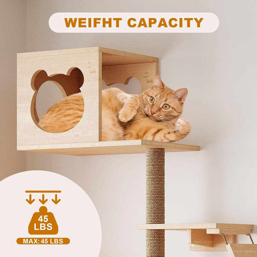 Cat Wall Shelves Cat Wall Furniture with Condo, Hammock, Scratching Pad, Platform and Ladder