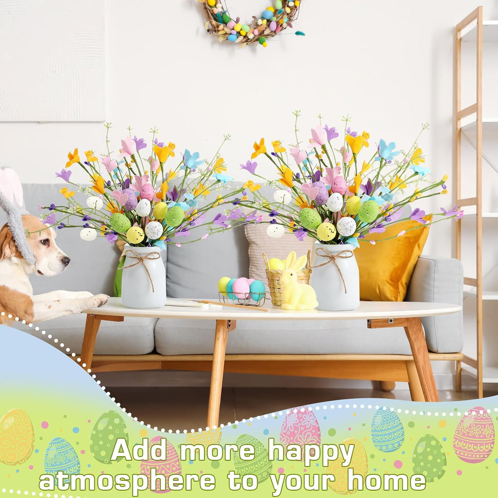 Easter Picks and Vase Berry Picks Branches Spring Artificial Flower Arrangement with Colorful Eggs Berries - Set of 2