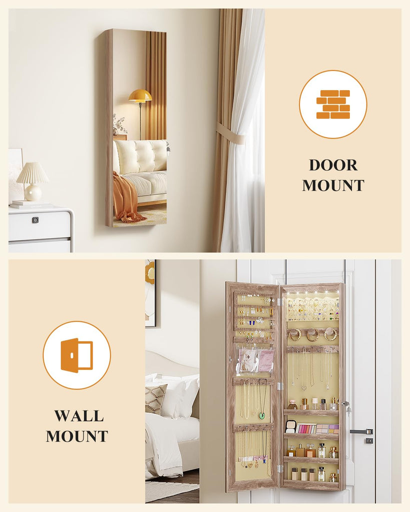 42.5" Over the Door Jewelry Organizer, Wall Mount Jewelry Cabinet, Brown