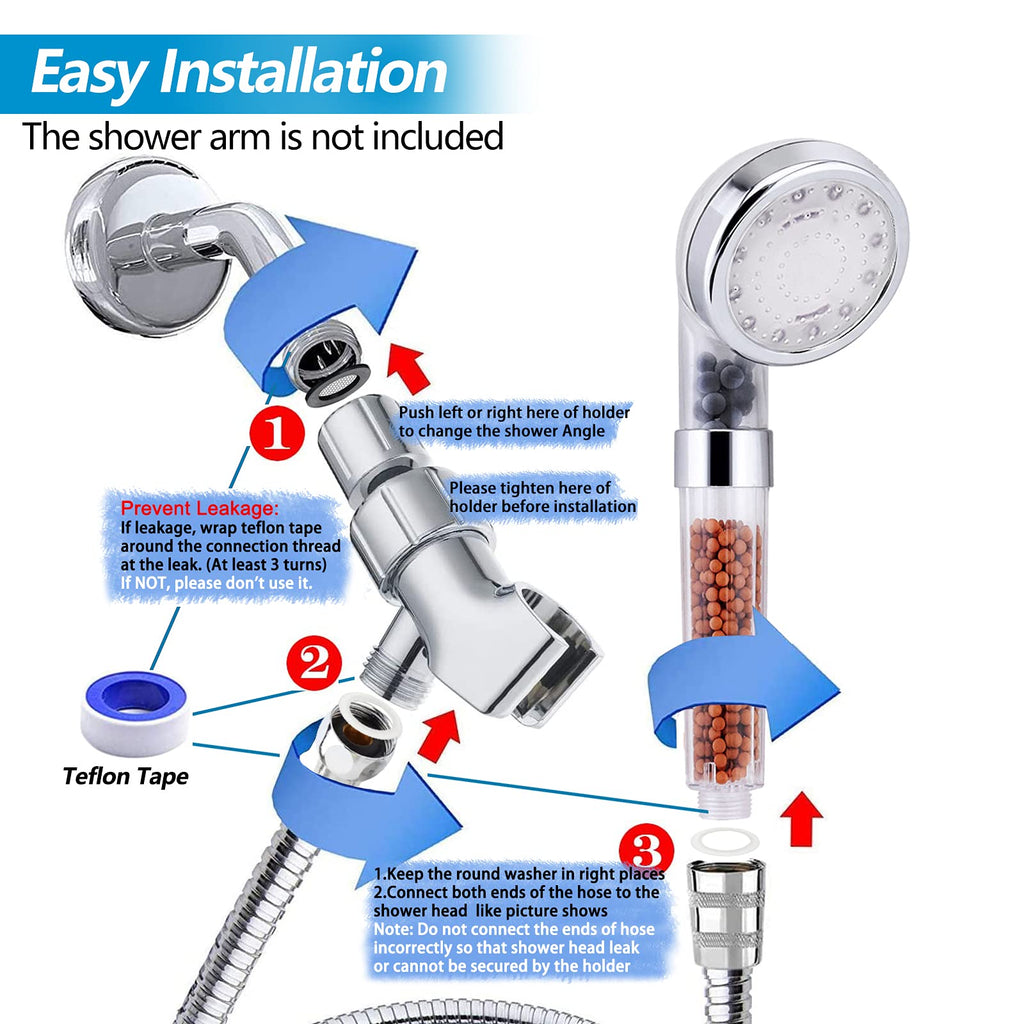 LED Shower Head with Handheld, Shower Head High Pressure Shower Head with Hose & Holder, 3 Water