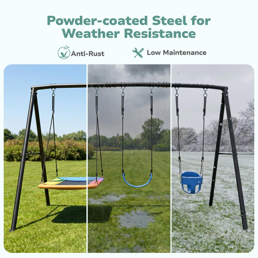 3 in 1 Swing Set for Backyard with Toddler, Platform and Belt Swing