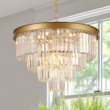 Modern Gold Crystal Chandelier 24"Living Room Chandeliers Light Fixture