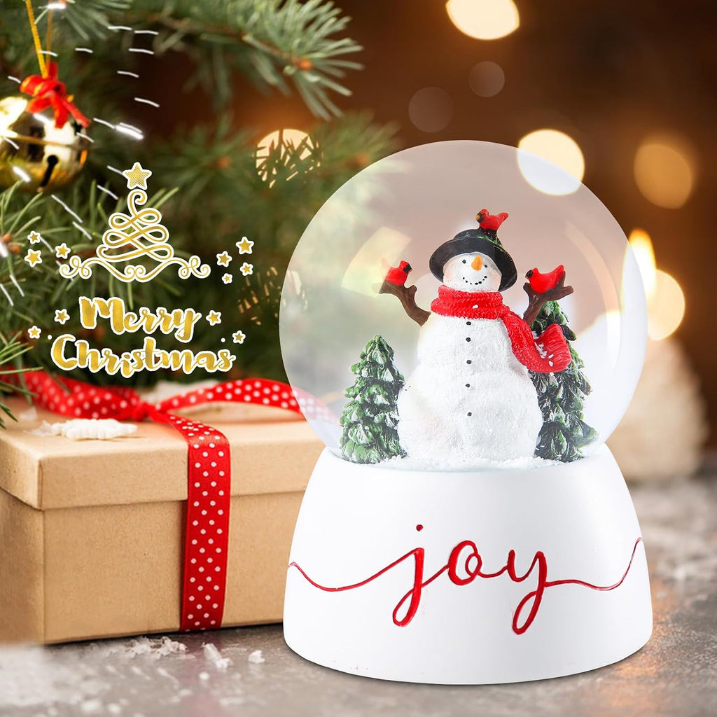 Christmas Snow Globes, Snowman Snow Globes with Red Cardinal and Music Lighted Swirling Glitter Clockwork Water Globe