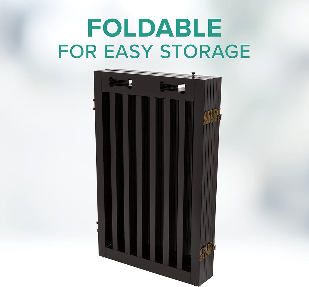 Freestanding Dog Gate with Door, 6 Panel 360° configurable Wooden Fence, 120" Wide, 31.5" Tall, Foldable, Four