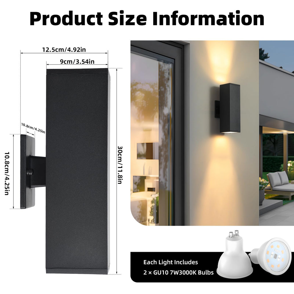 LED Outdoor Wall Sconce Lights Modern Exterior Lighting Fixtures, Black