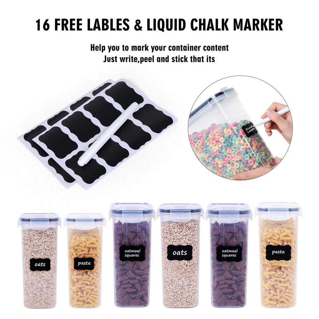 Cereal Containers Storage Set - 6 Piece Airtight Large Dry Cereal Storage Containers(4 * 4L+2 * 2.5L), BPA Free