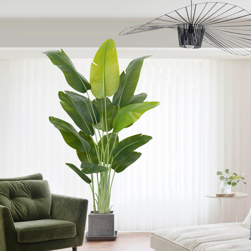 Artificial Bird of Paradise Plant 6.5Ft Tall Fake Tropical Palm Tree Large Fake Plants with 15 Silk Banana Leaves