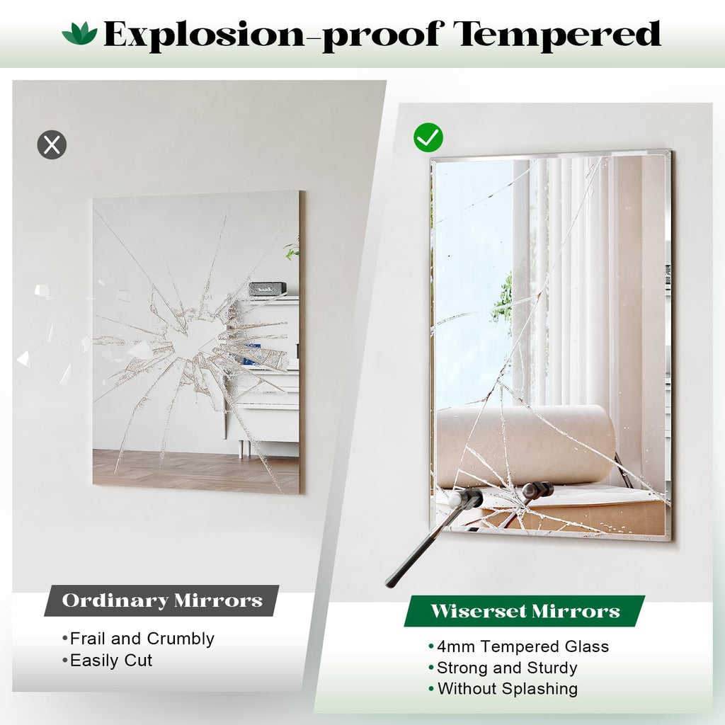 Frameless Bathroom Beveled Wall Mirror, 48"x32" Large Wall Mirror