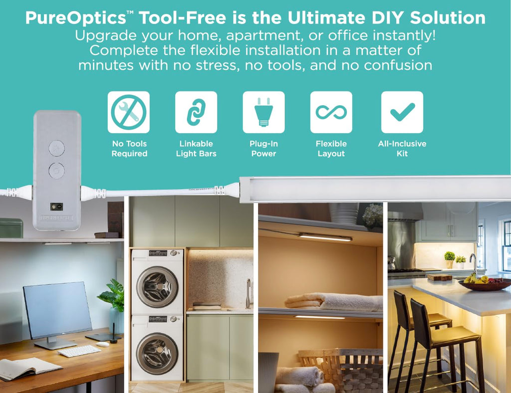 Under Cabinet Light Kit, Motion Sensor, Dimmable, Linkable, 3 Color Settings, Tool-Free, Cabinets and Closets, (3) 9"