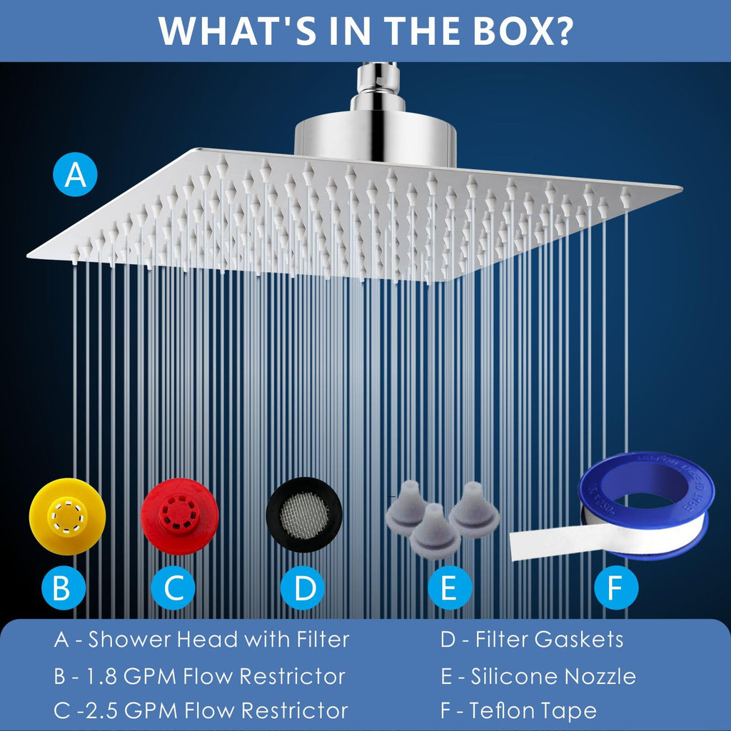 Rain Shower Head with Filtered - High Flow Bathroom Rainfall Filter Showerhead For Hard Water, Upgraded 304 Stainless