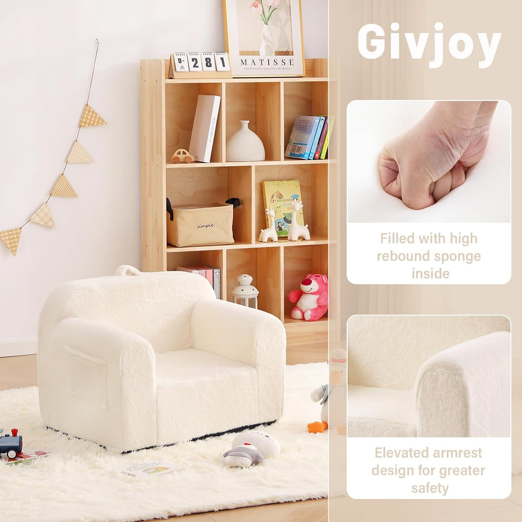 Toddler Chair Plush Kids Couch, Comfy Kids Sofa Toddler Lounger Chair, Convertible Washable Cover Couch