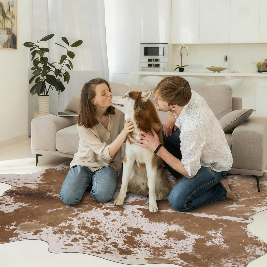 Large Cowhide Rug 10x8 ft Rustic Cow Hide Rug Faux Cowhide Rugs Bedroom Dining Room Home Office Brown Animal Print