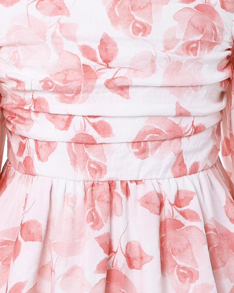 Girls Fall Dress Square Neck Puff Sleeve Ruffle Tiered A-Line