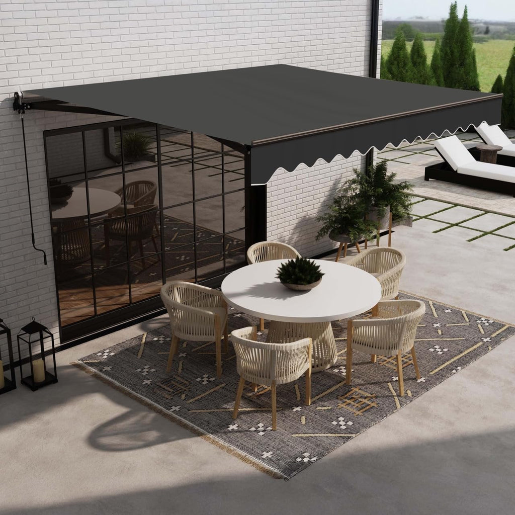 Electric Patio Awning Caribbean Black Frame 16x10 Onyx Black | Retractable sunshade for decks and balconies