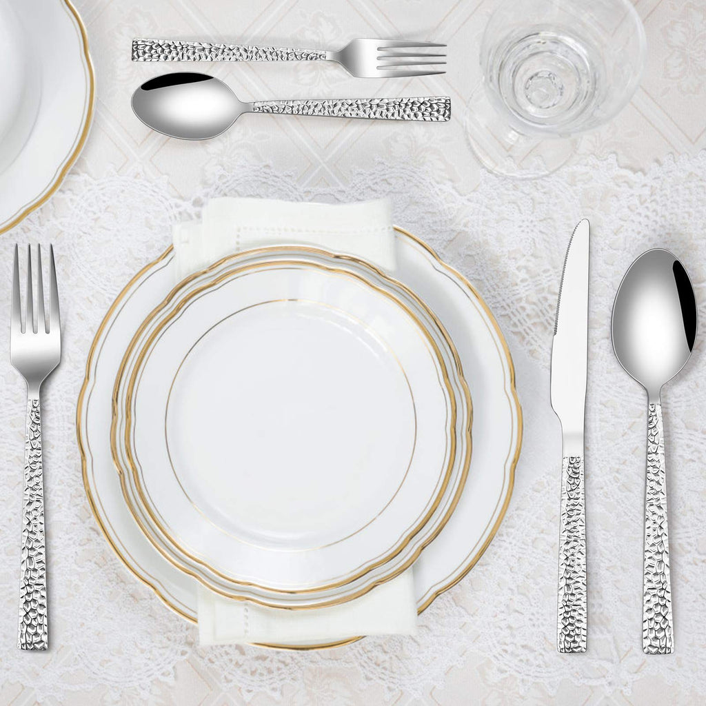 Hammered Silverware Set, 20-Piece Stainless Steel Flatware for 4