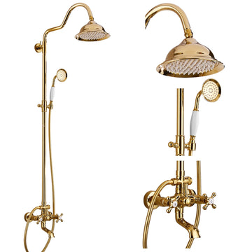 Bathroom Exposed Shower Faucet with Tub Spout Polished Gold