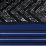 Luxudecor Blue Comforter Set Queen, 7 Pieces Stripe Geometric Bed in a Bag, Geometric Comforter and Sheet Set