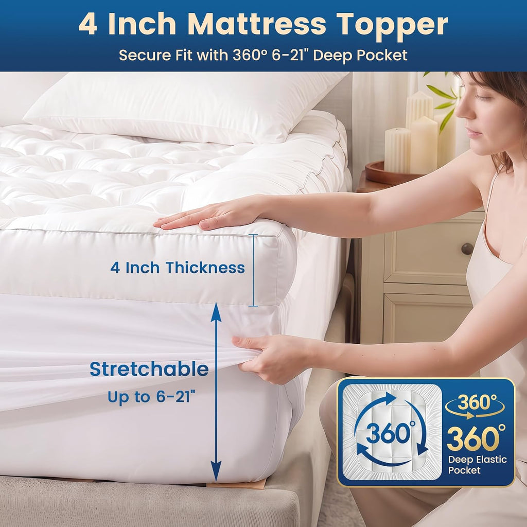4 Inch Memory Foam Mattress Topper Queen for Back Pain Relief