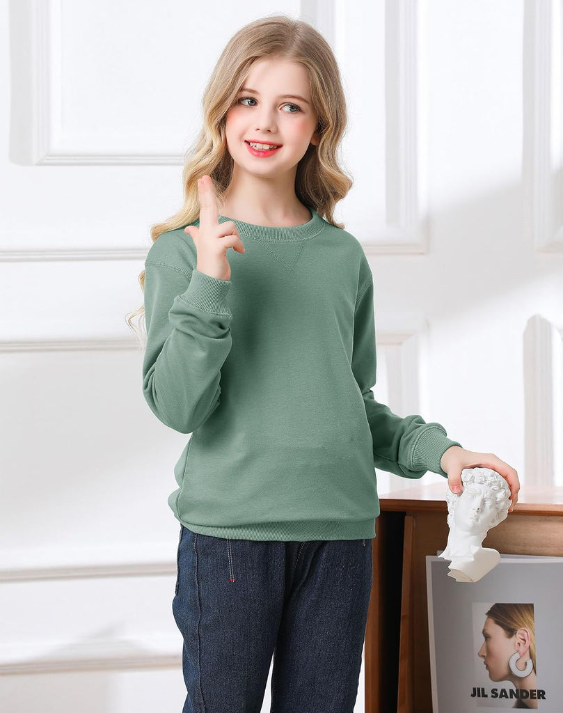 Girls Casual Long Sleeve Sweatshirt Crew Neck Cute Pullover Relaxed Fit Tops